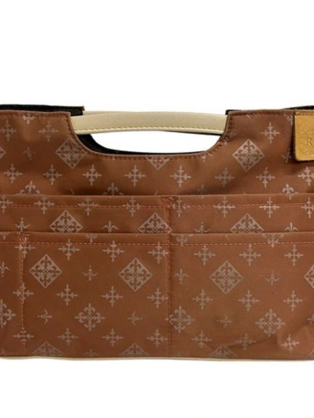 russet Dark Brown Gray Cream Nylon Leather Tote Bag